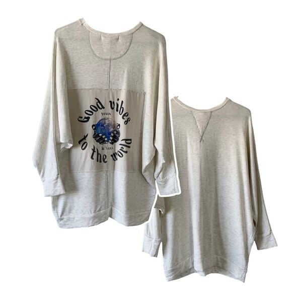 Via Penny Lane Reworked Good Vibes to the World Upcycled Oversized Fit Shirt Sm - Picture 1 of 12